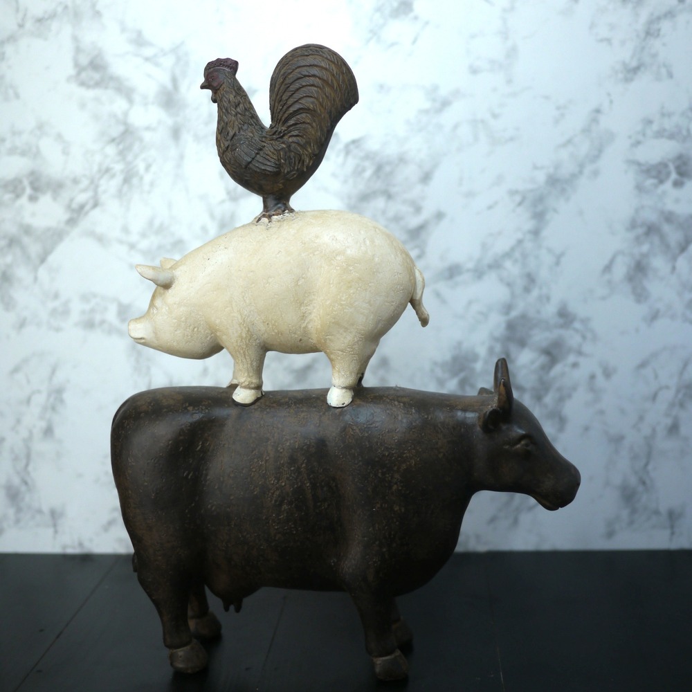 Stacked Farm Animals Statue Figurine Cow Pig Rooster Home Decor Accent Piece